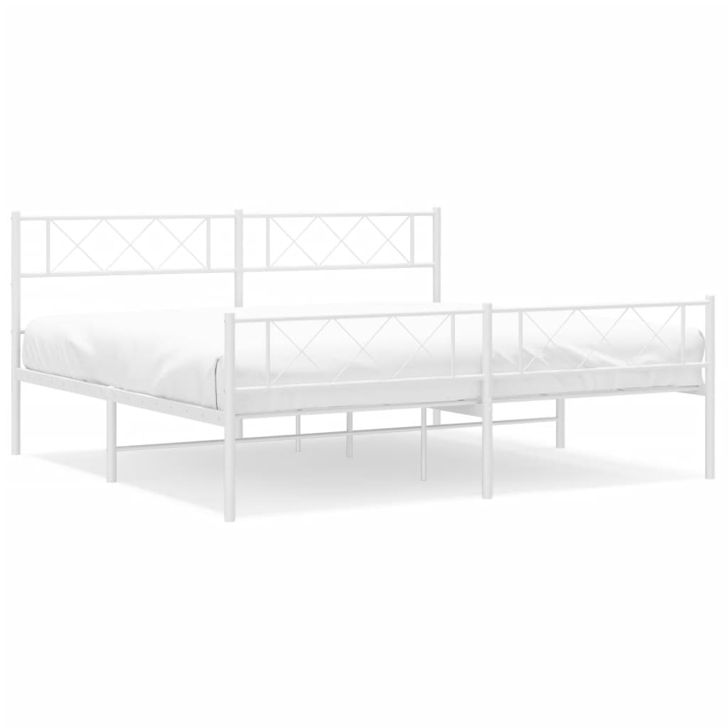 vidaXL Metal Bed Frame without Mattress with Footboard White 183x213 cm