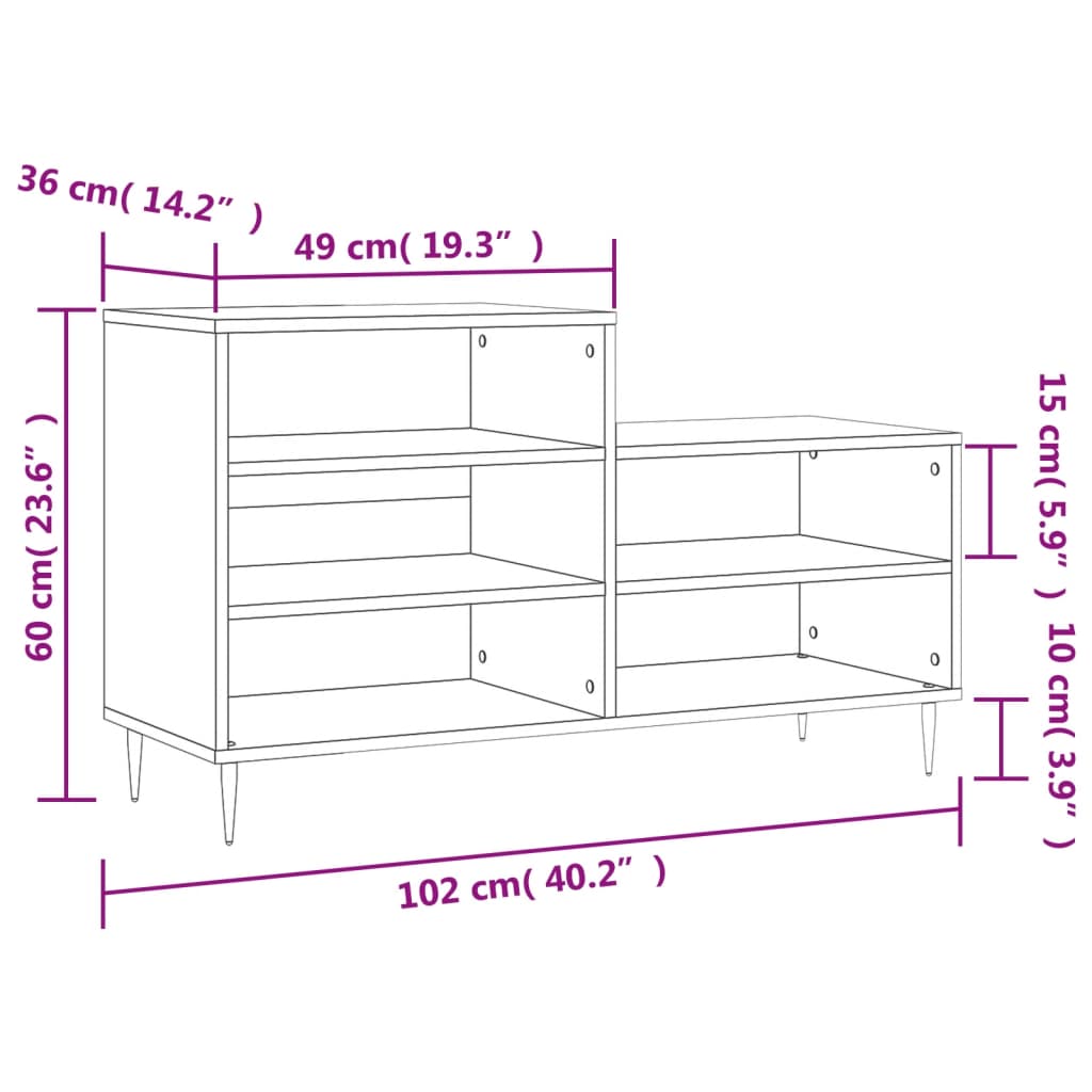 vidaXL Shoe Cabinet High Gloss White 102x36x60 cm Engineered Wood