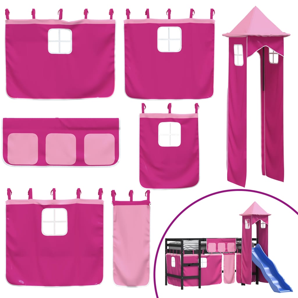 vidaXL Kids' Loft Bed with Tower without Mattress Pink 80x200 cm