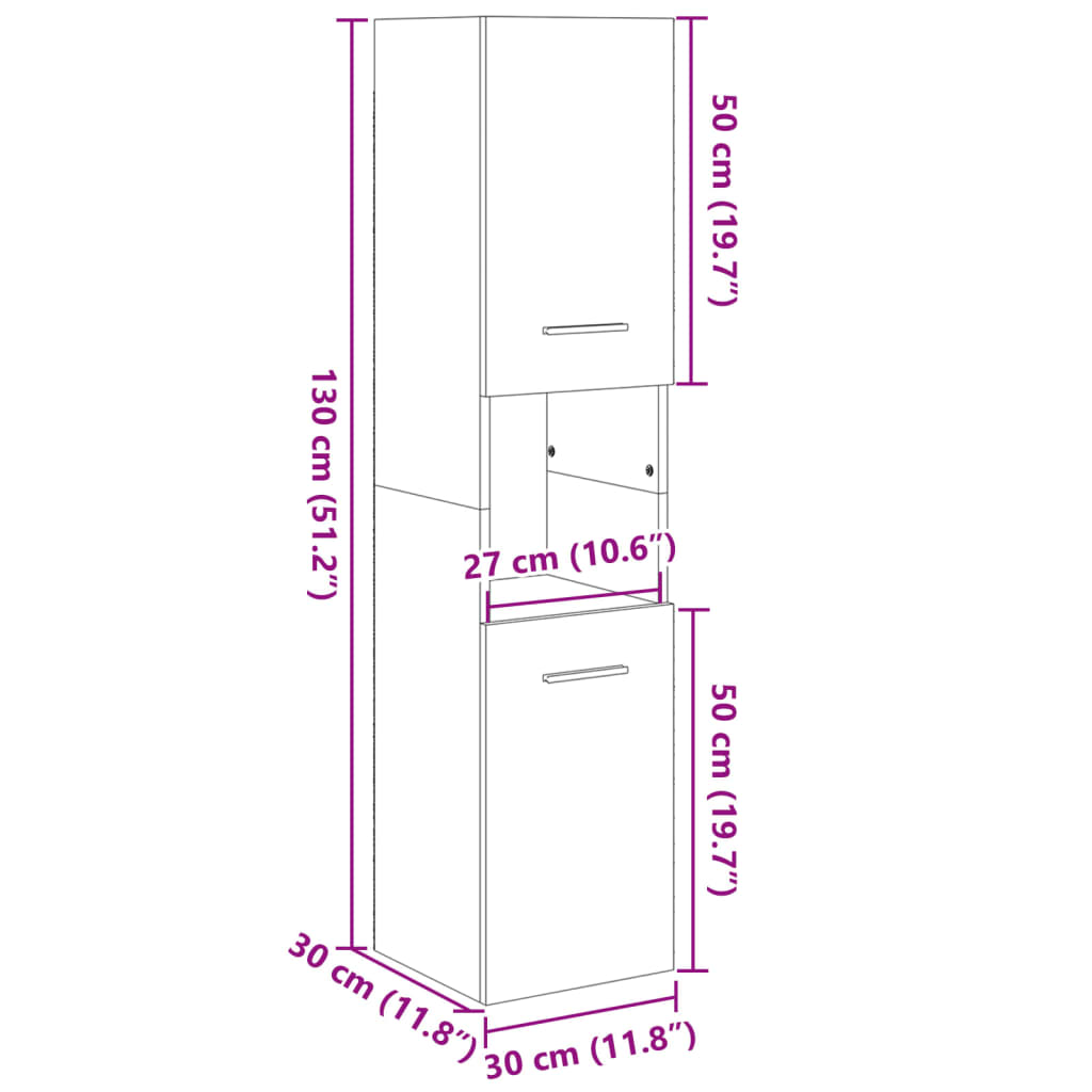 vidaXL Bathroom Cabinet Sonoma Oak 30x30x130 cm Engineered Wood