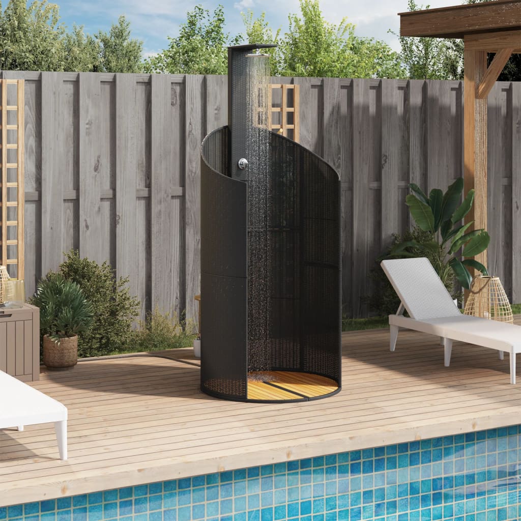 vidaXL Outdoor Shower Black 100x100x241.5 cm Poly Rattan and Acacia Wood