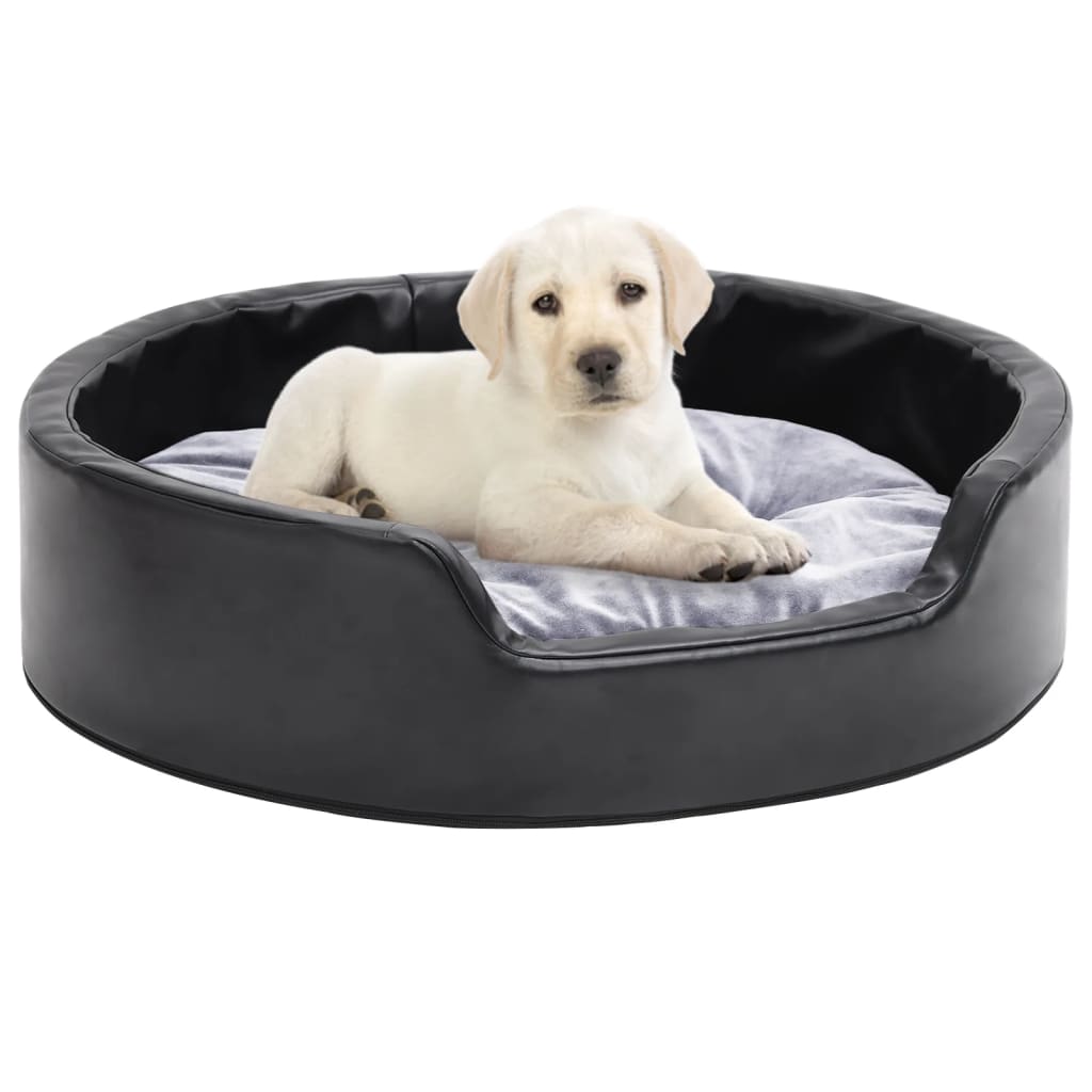 vidaXL Dog Bed Black and Grey 69x59x19 cm Plush and Faux Leather