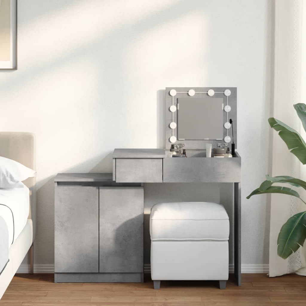 vidaXL Dressing Table with LED Concrete Grey 115x37x110.5 cm