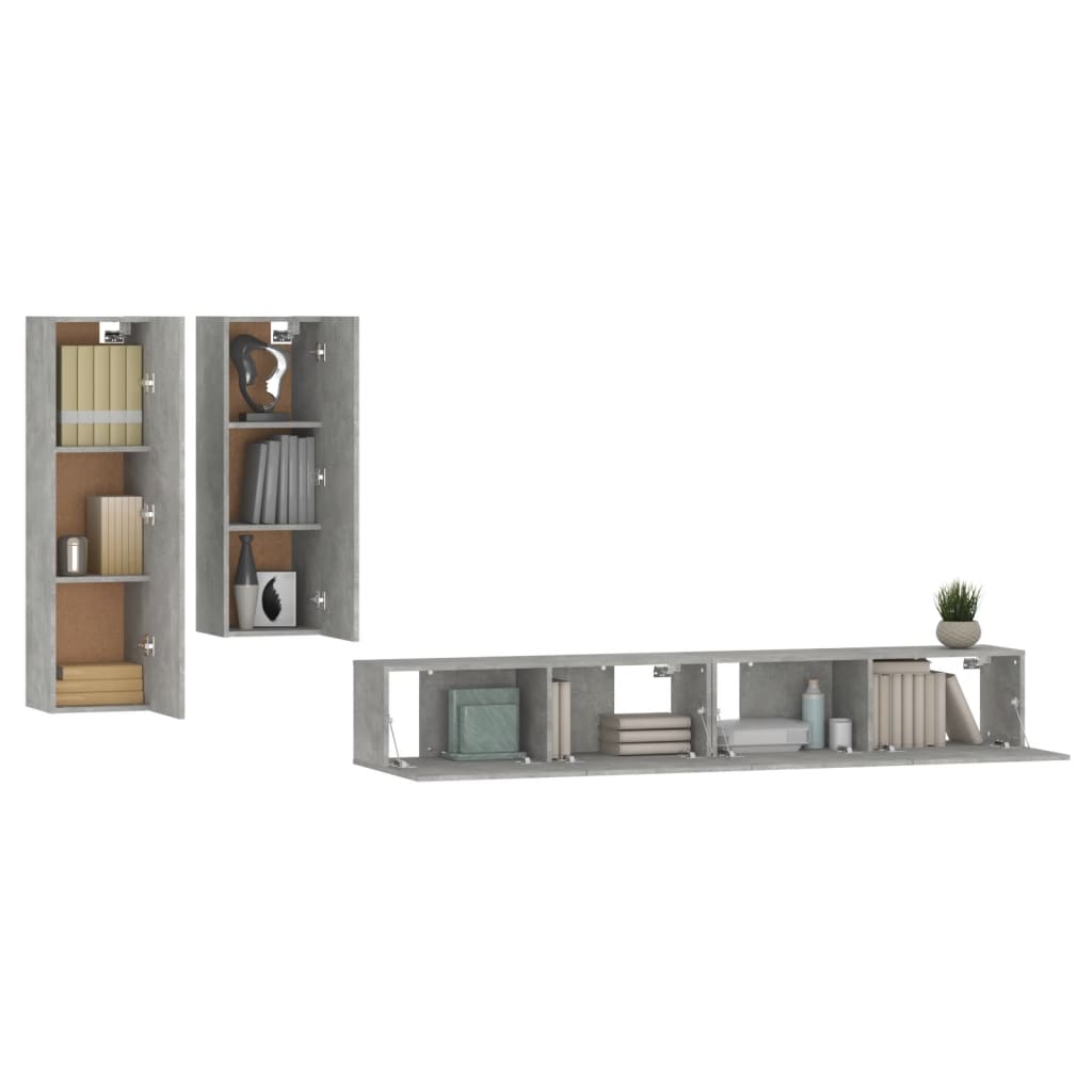 vidaXL 4 Piece TV Cabinet Set Concrete Grey Engineered Wood