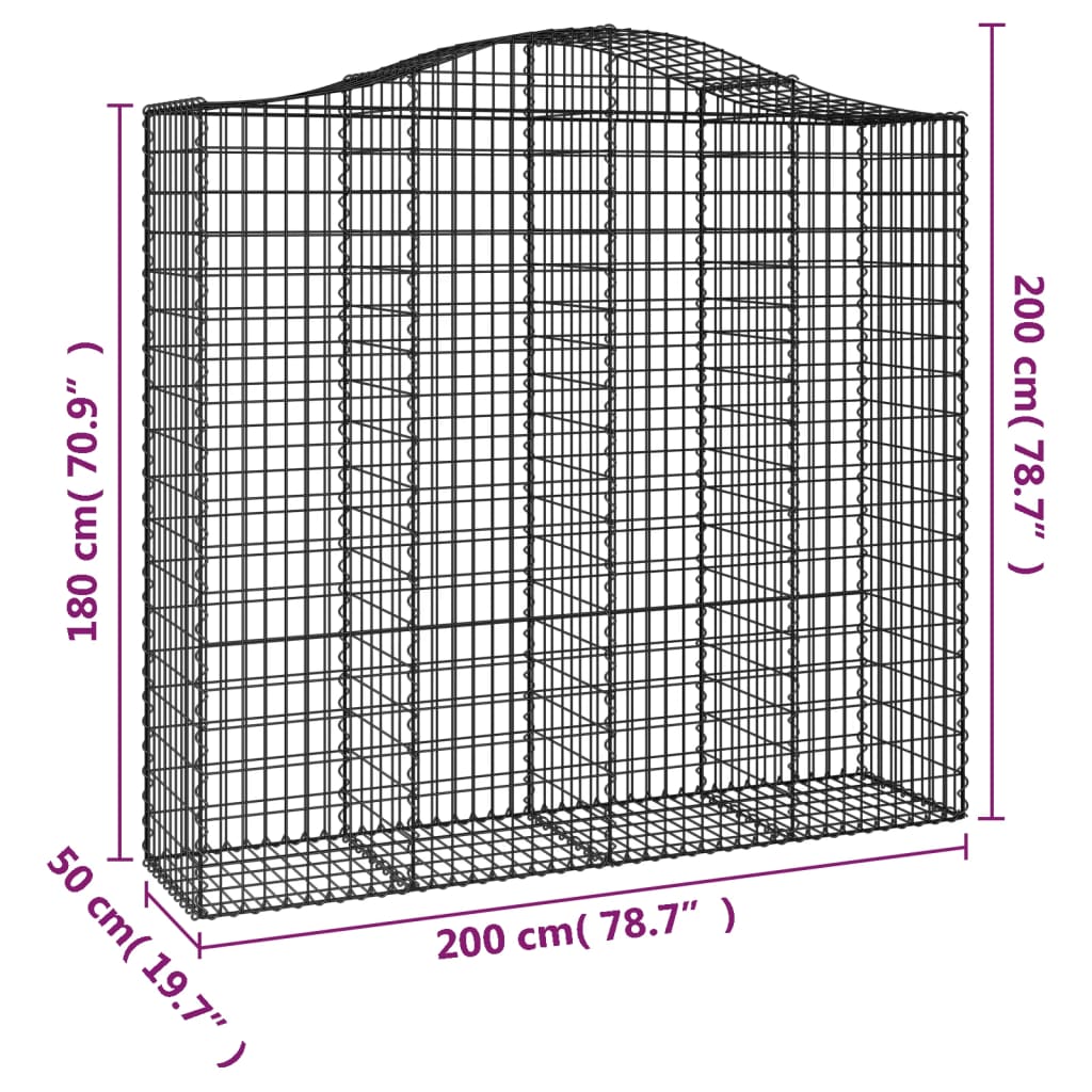 vidaXL Arched Gabion Baskets 9 pcs 200x50x180/200 cm Galvanised Iron