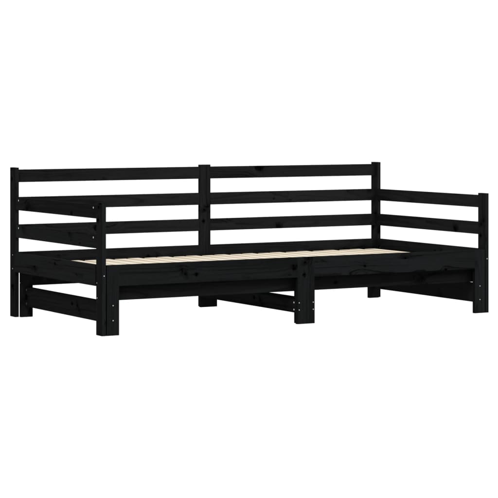 vidaXL Daybed with Trundle without Mattress Black 90x200 cm Solid Wood