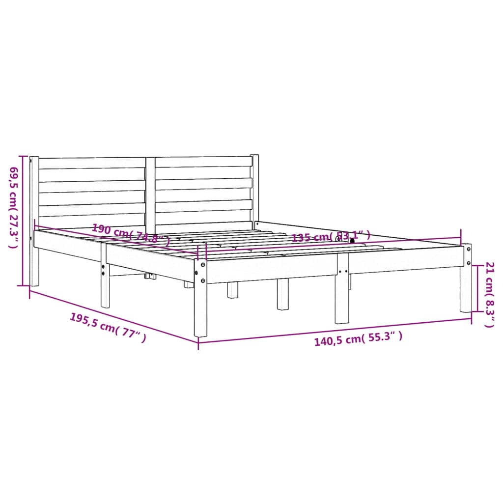 vidaXL Bed Frame without Mattress Wax Brown 135x190 cm Double Solid Wood Pine