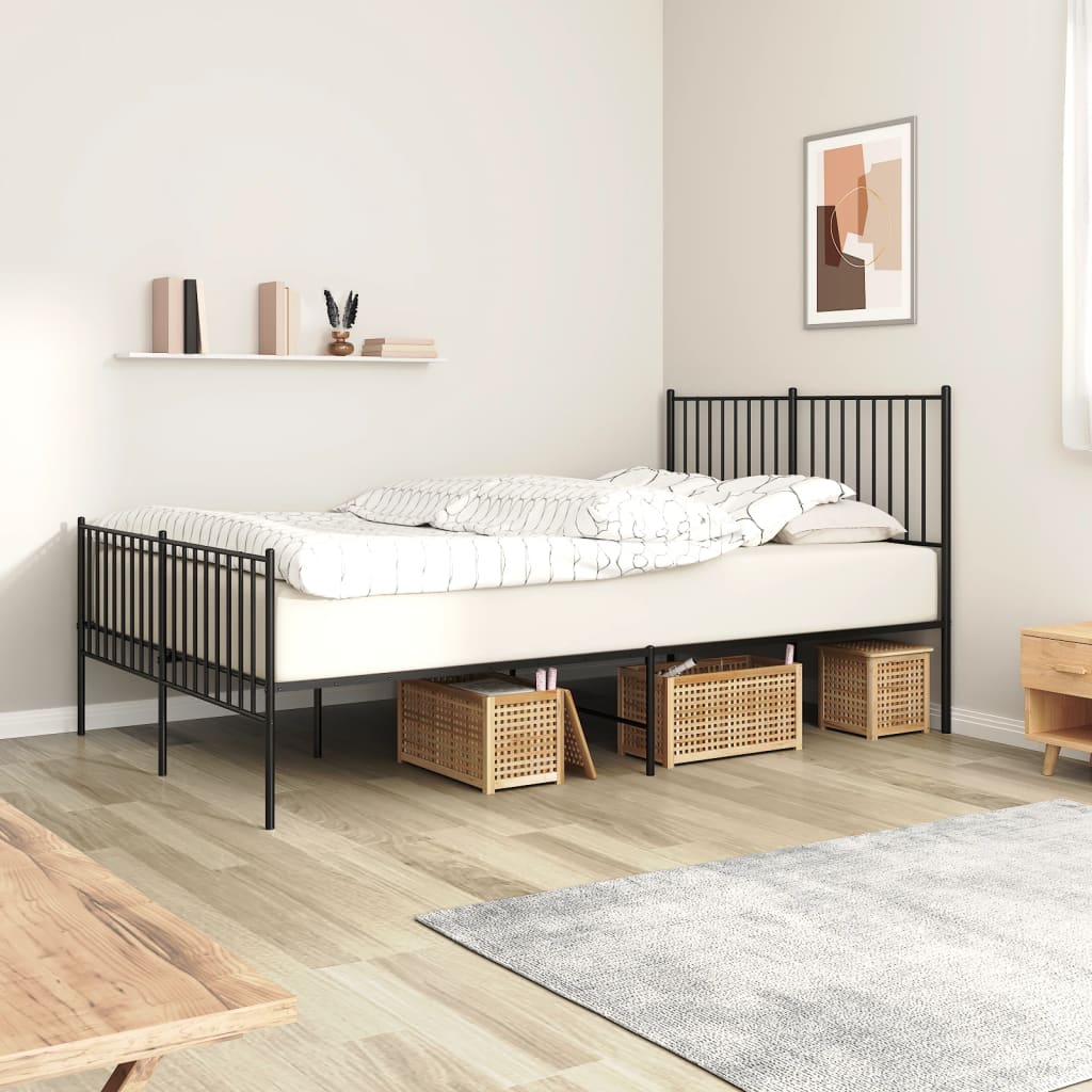 vidaXL Metal Bed Frame without Mattress with Footboard Black 135x190 cm Double