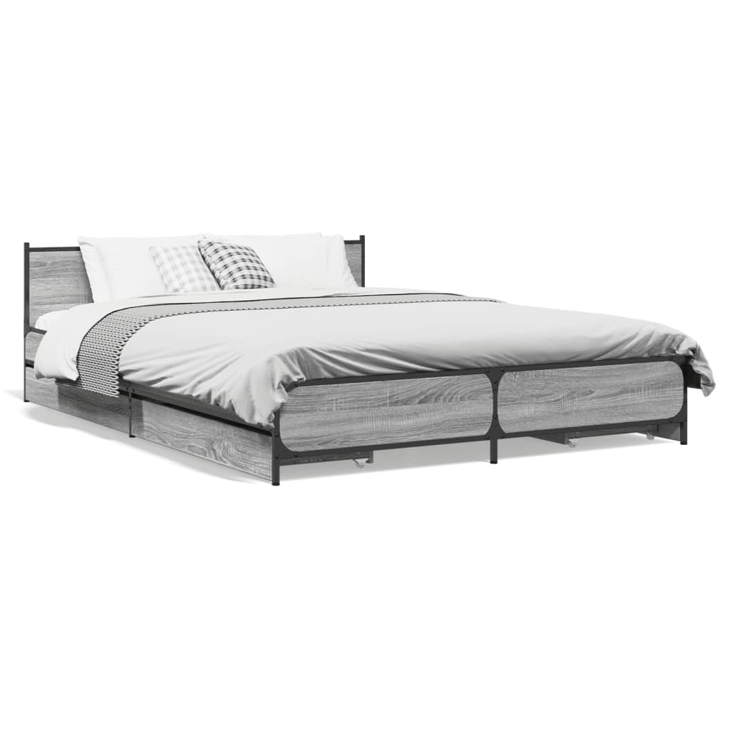 vidaXL Bed Frame with Drawers without Mattress Grey Sonoma 135x190 cm Double