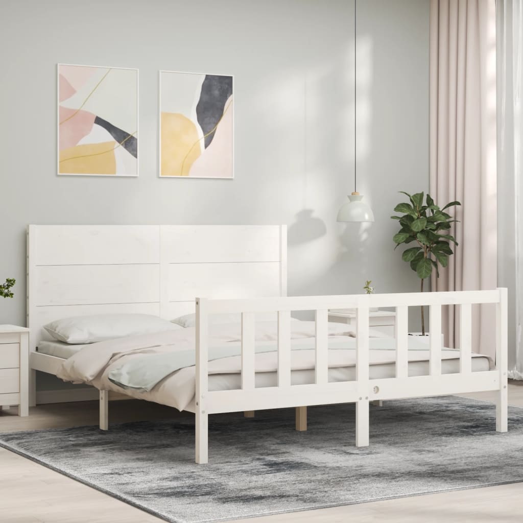 vidaXL Bed Frame without Mattress White King Size Solid Wood Pine