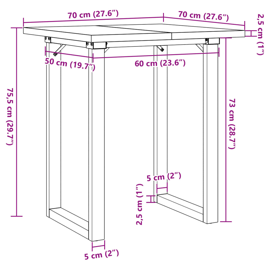 vidaXL Dining Table O-Frame 70x70x75.5 cm Solid Wood Pine and Cast Iron