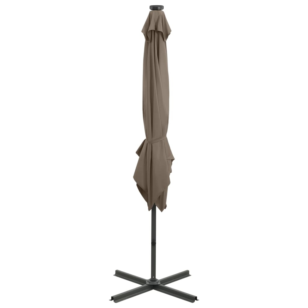 vidaXL Cantilever Garden Parasol with Pole and LED Lights Taupe 250 cm