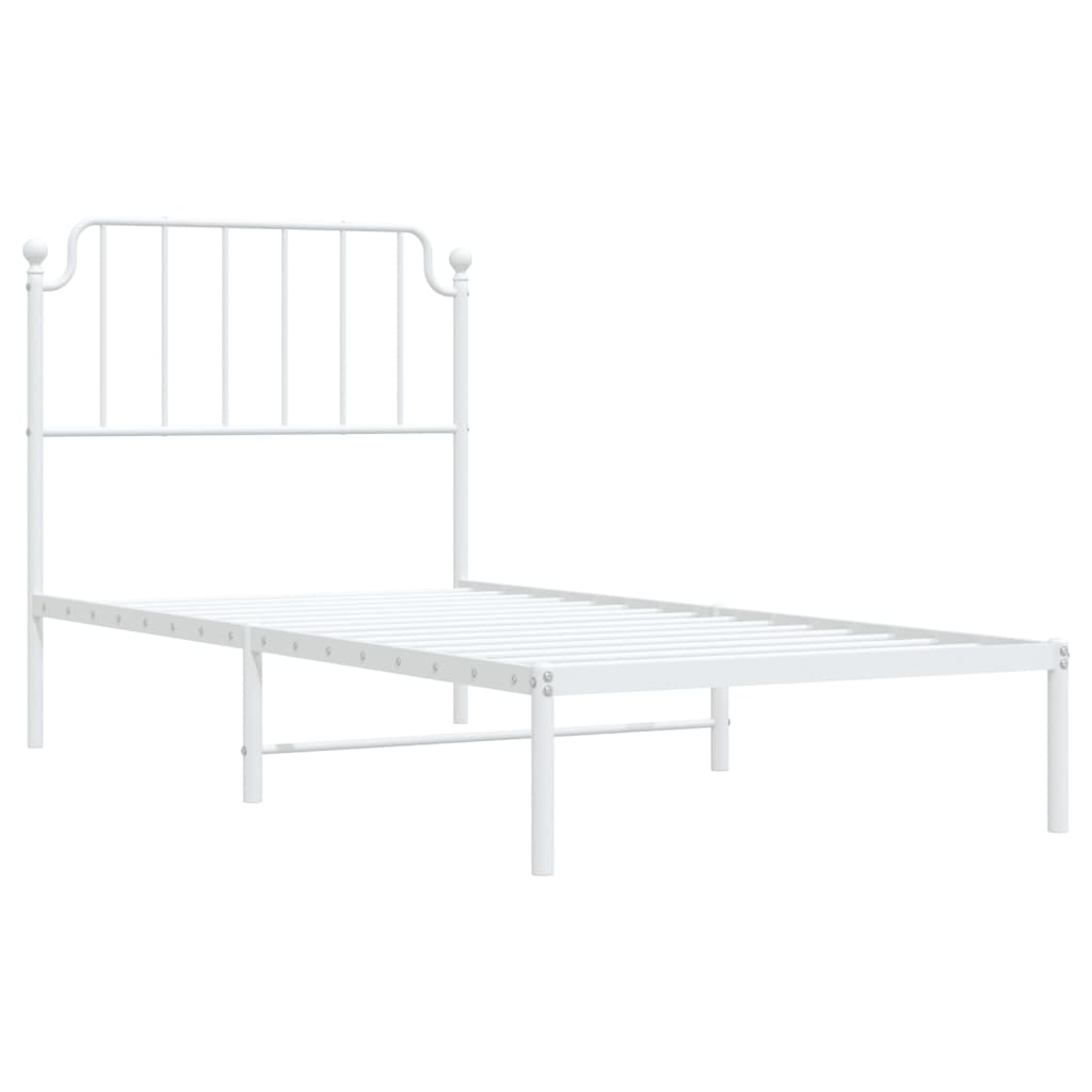 vidaXL Metal Bed Frame without Mattress with Headboard White 90x200 cm