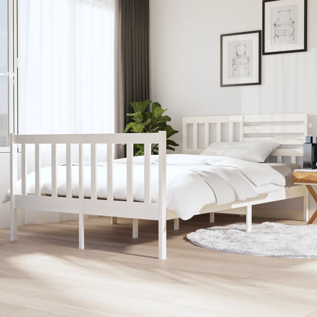 vidaXL Bed Frame without Mattress White Solid Wood 140x190 cm (810063+814145)