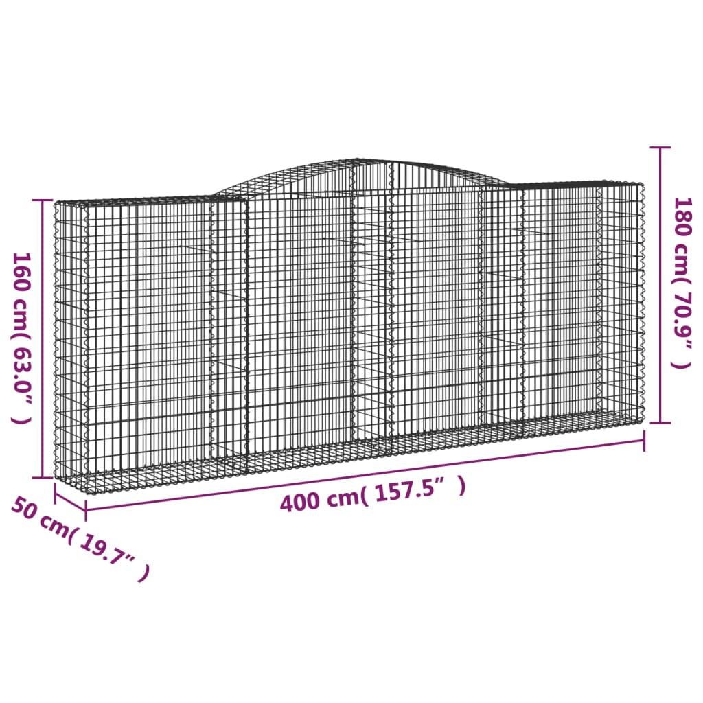 vidaXL Arched Gabion Baskets 6 pcs 400x50x160/180 cm Galvanised Iron