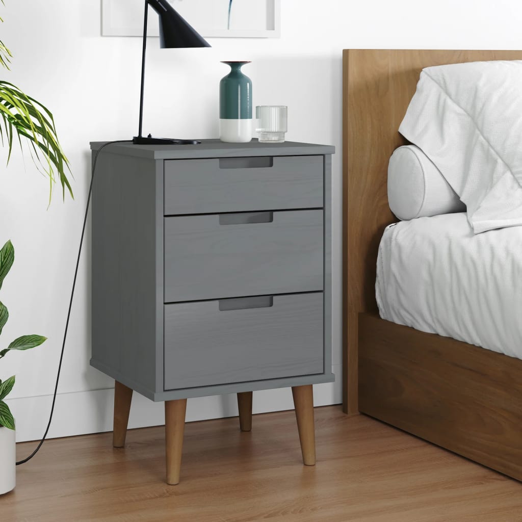 vidaXL Bedside Cabinet MOLDE Grey 40x35x65 cm Solid Wood Pine