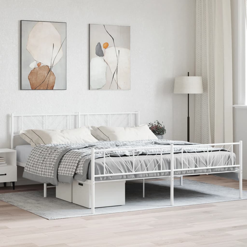 vidaXL Metal Bed Frame without Mattress with Footboard White 183x213 cm