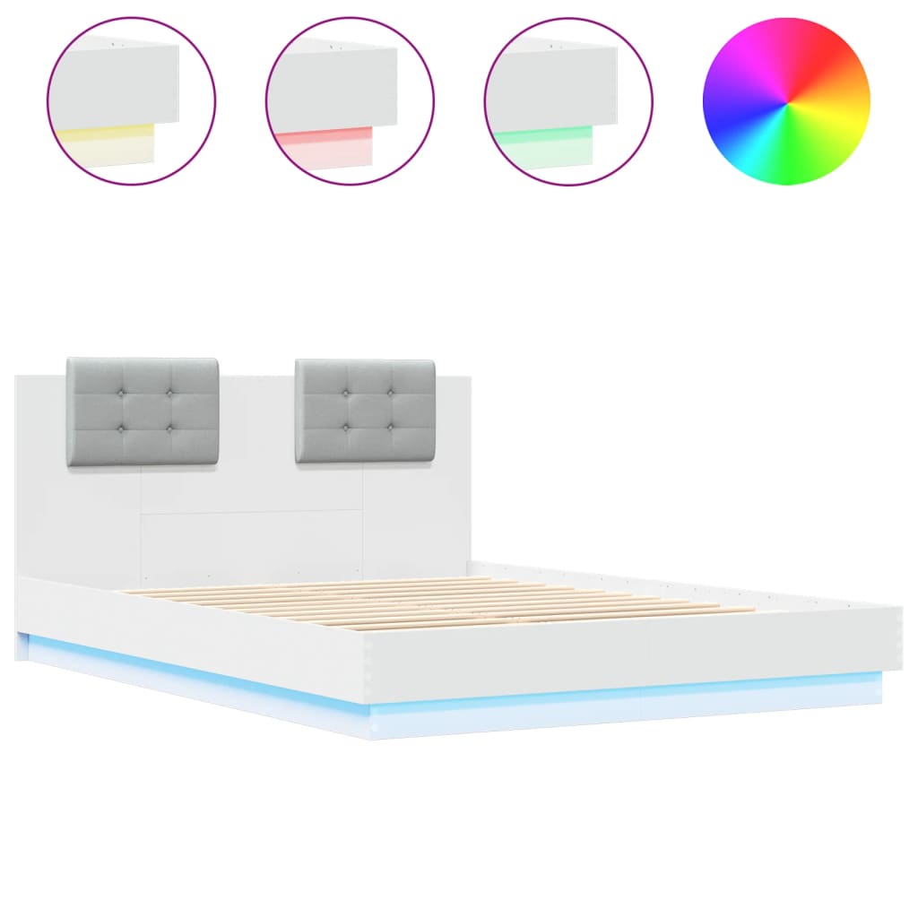 vidaXL Bed Frame with LED without Mattress White 150x200 cm King Size