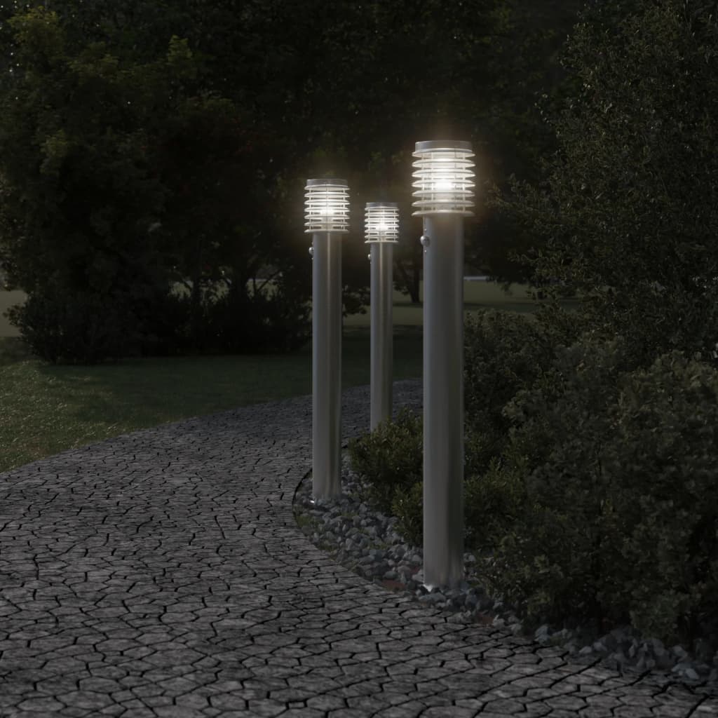 vidaXL Outdoor Floor Lamp with Sensor Silver 110cm Stainless Steel