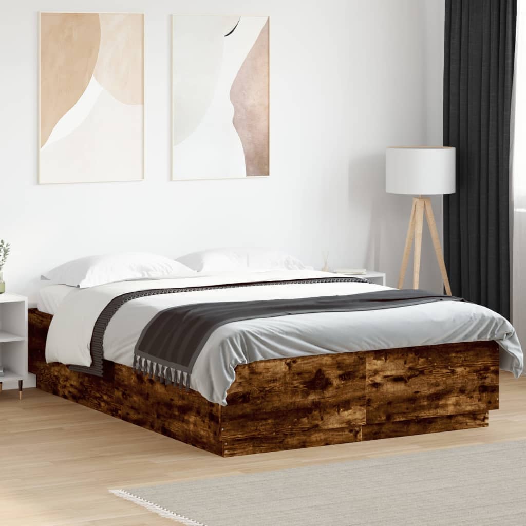 vidaXL Bed Frame with LED without Mattress Smoked Oak 120x200 cm