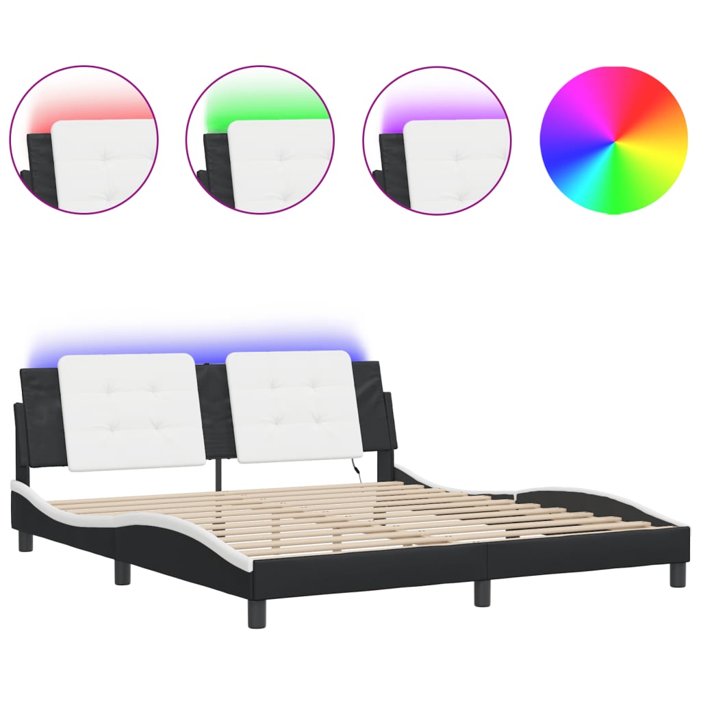 vidaXL Bed Frame with LED without Mattress Black and White 180x200 cm Super King