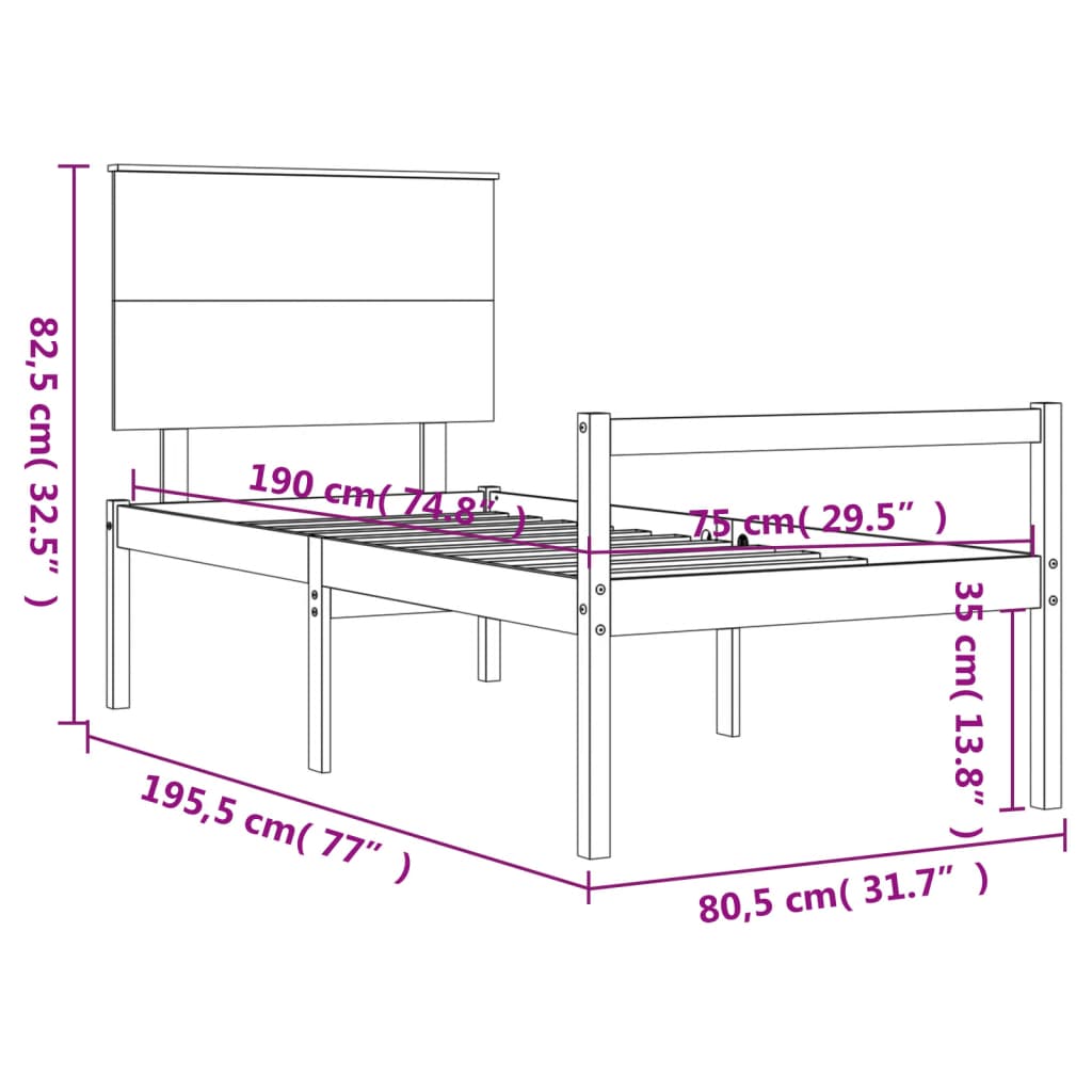 vidaXL Senior Bed without Mattress White Small Single Solid Wood