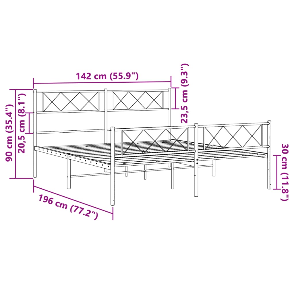 vidaXL Metal Bed Frame without Mattress with Footboard White 135x190 cm Double