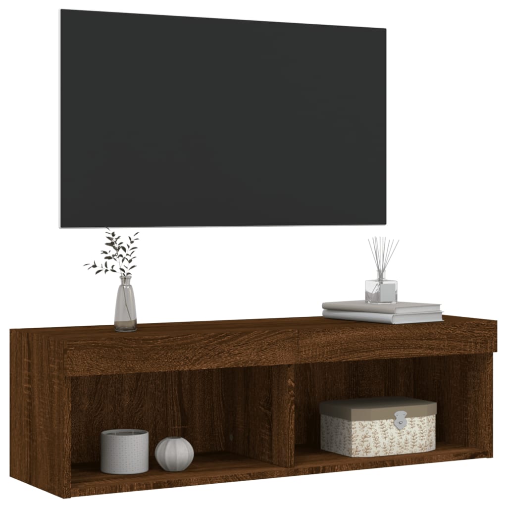 vidaXL TV Cabinet with LED Lights Brown Oak 100x30x30 cm