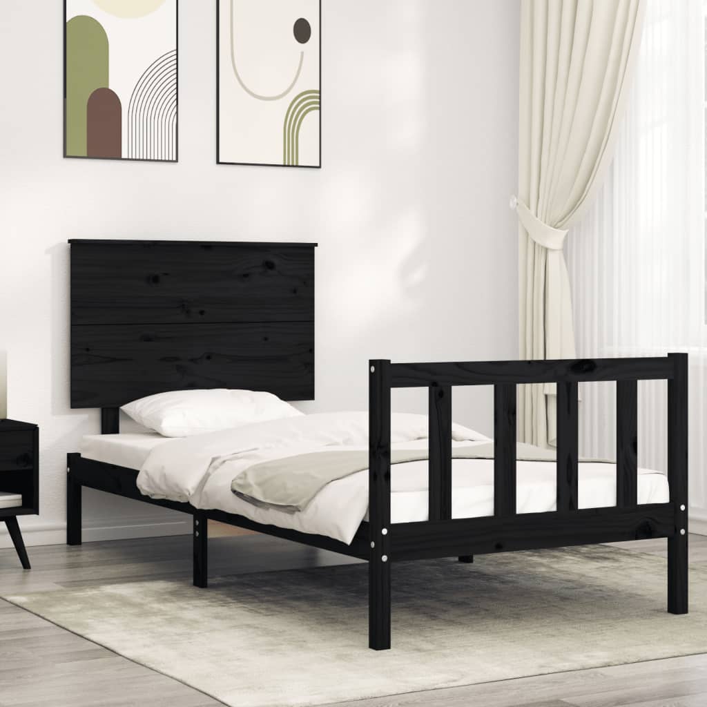 vidaXL Bed Frame without Mattress Black Small Single Solid Wood Pine