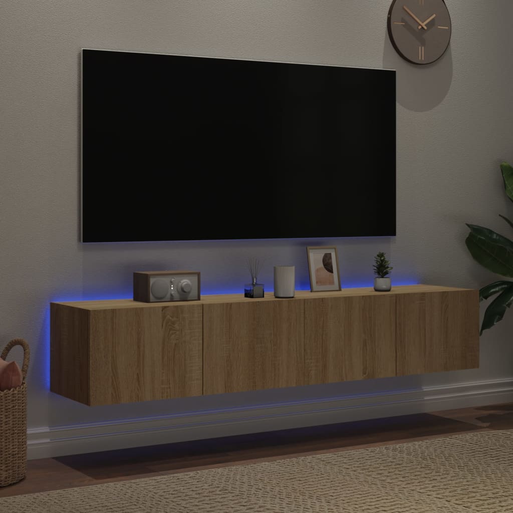 vidaXL TV Wall Cabinets with LED Lights 2 pcs Sonoma Oak 80x35x31 cm