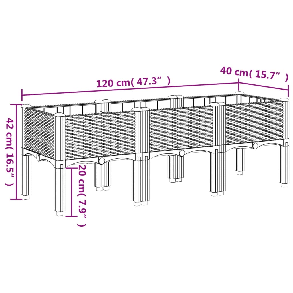 vidaXL Garden Planter with Legs Brown 120x40x42 cm PP