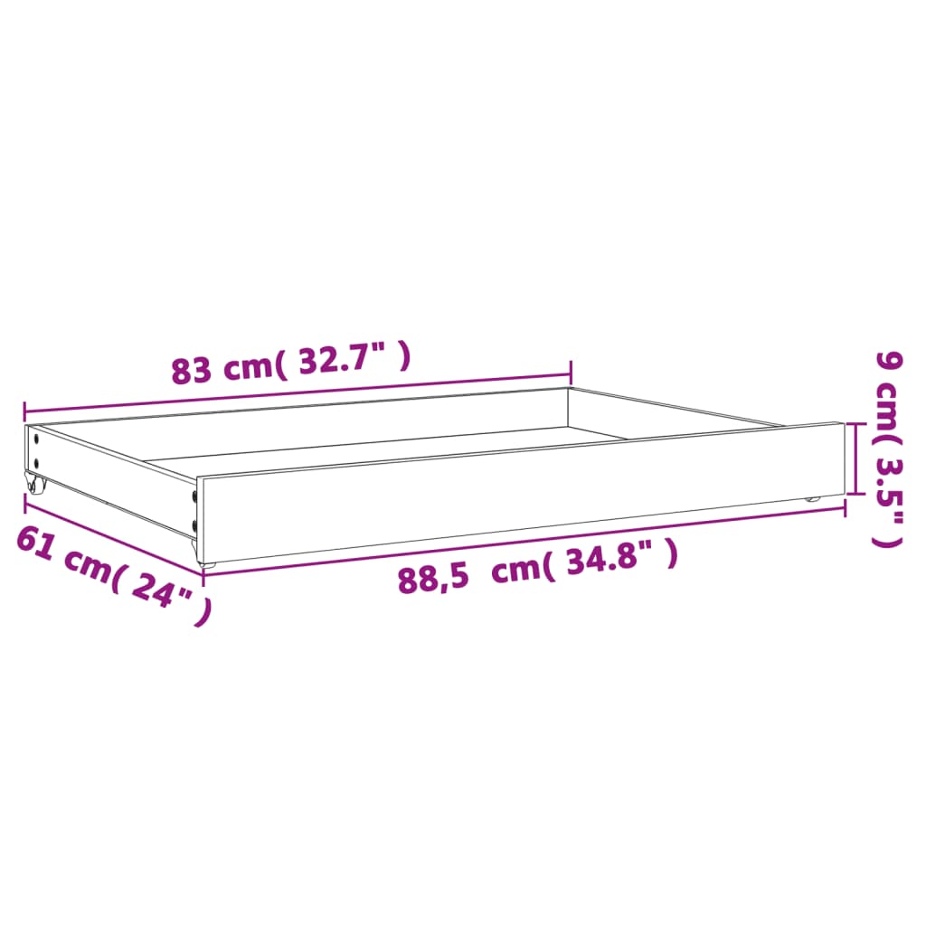 vidaXL Day Bed Drawers 2 pcs Wax Brown Solid Wood Pine