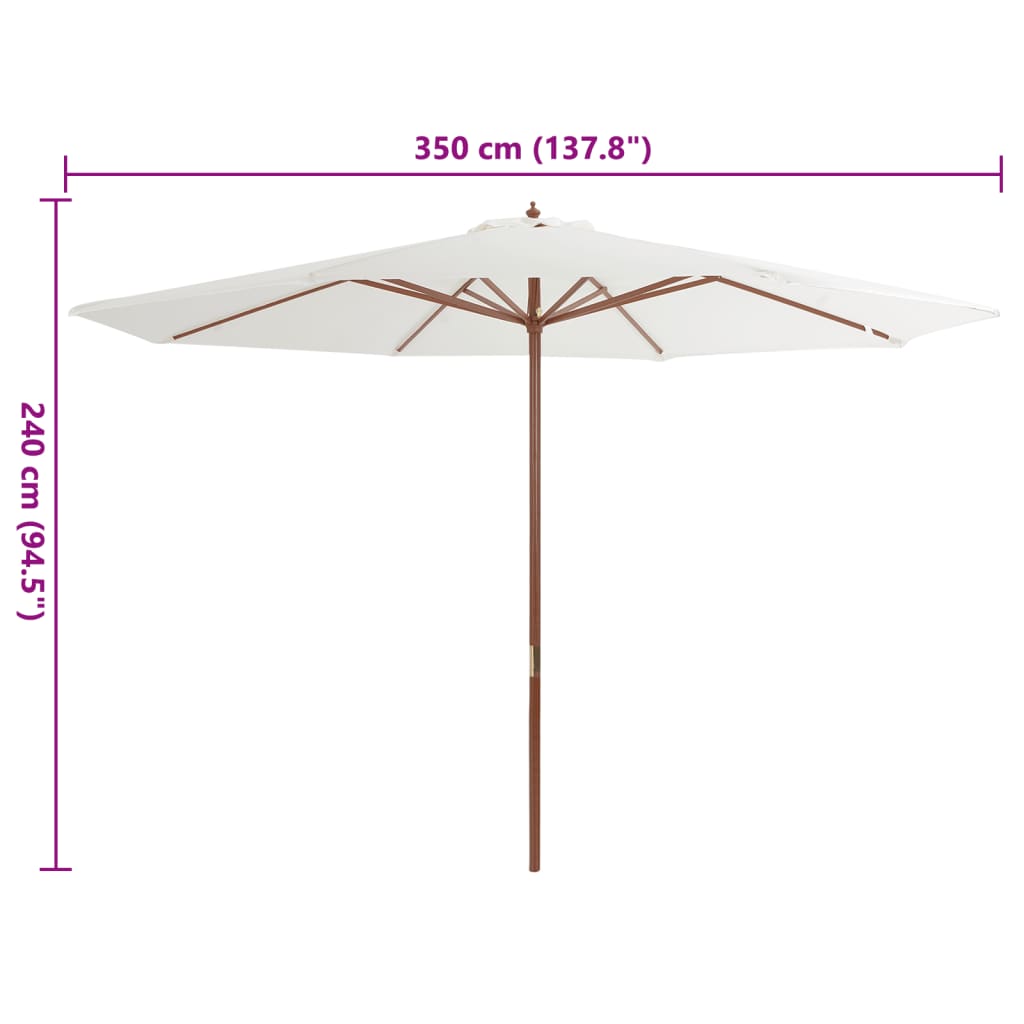 vidaXL Outdoor Parasol with Wooden Pole 350 cm Sand White