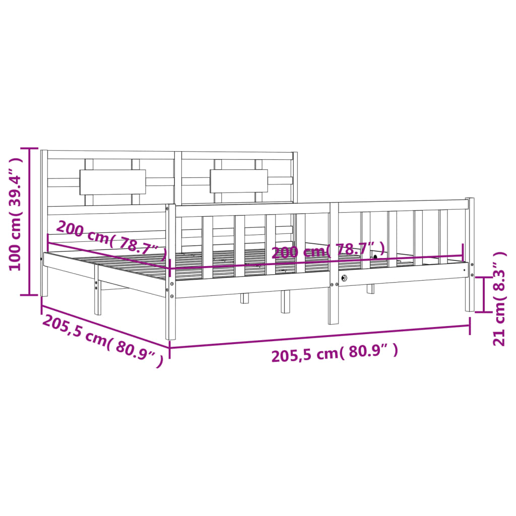 vidaXL Bed Frame without Mattress Grey 200x200 cm Solid Wood Pine