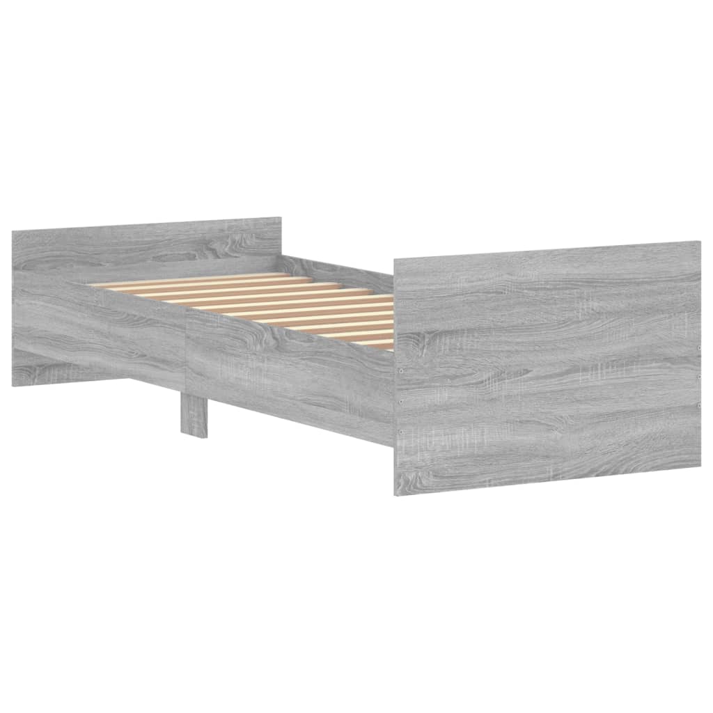 vidaXL Bed Frame without Mattress Grey Sonoma 75x190 cm Small Single Engineered Wood