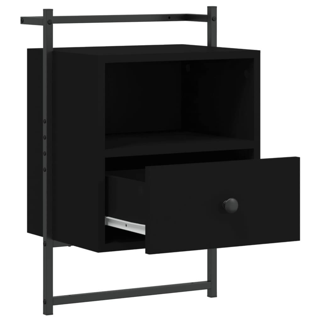 vidaXL Bedside Cabinet Wall-mounted Black 40x30x61 cm Engineered Wood