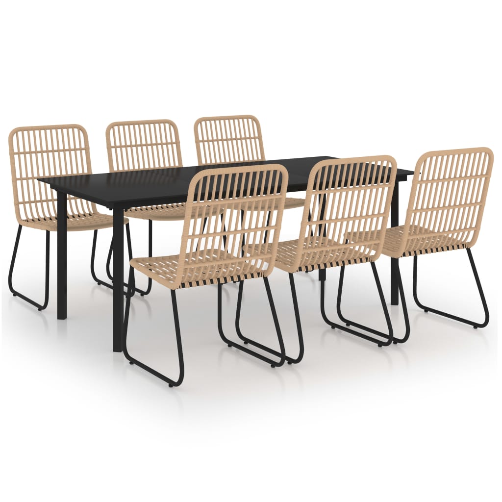 vidaXL 7 Piece Outdoor Dining Set Poly Rattan and Glass