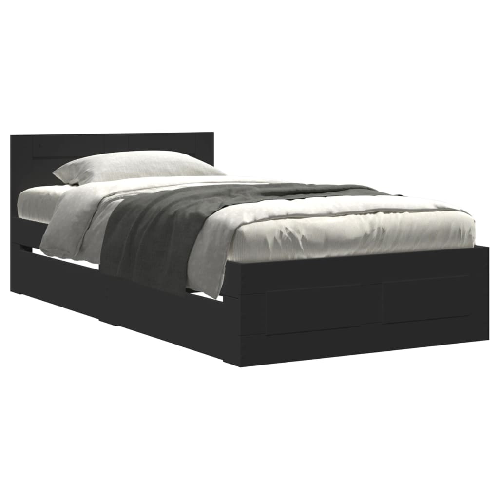 vidaXL Bed Frame with Headboard without Mattress Black 75x190 cm Small Single