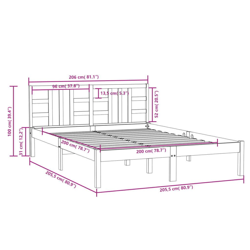 vidaXL Bed Frame without Mattress 200x200 cm Solid Wood