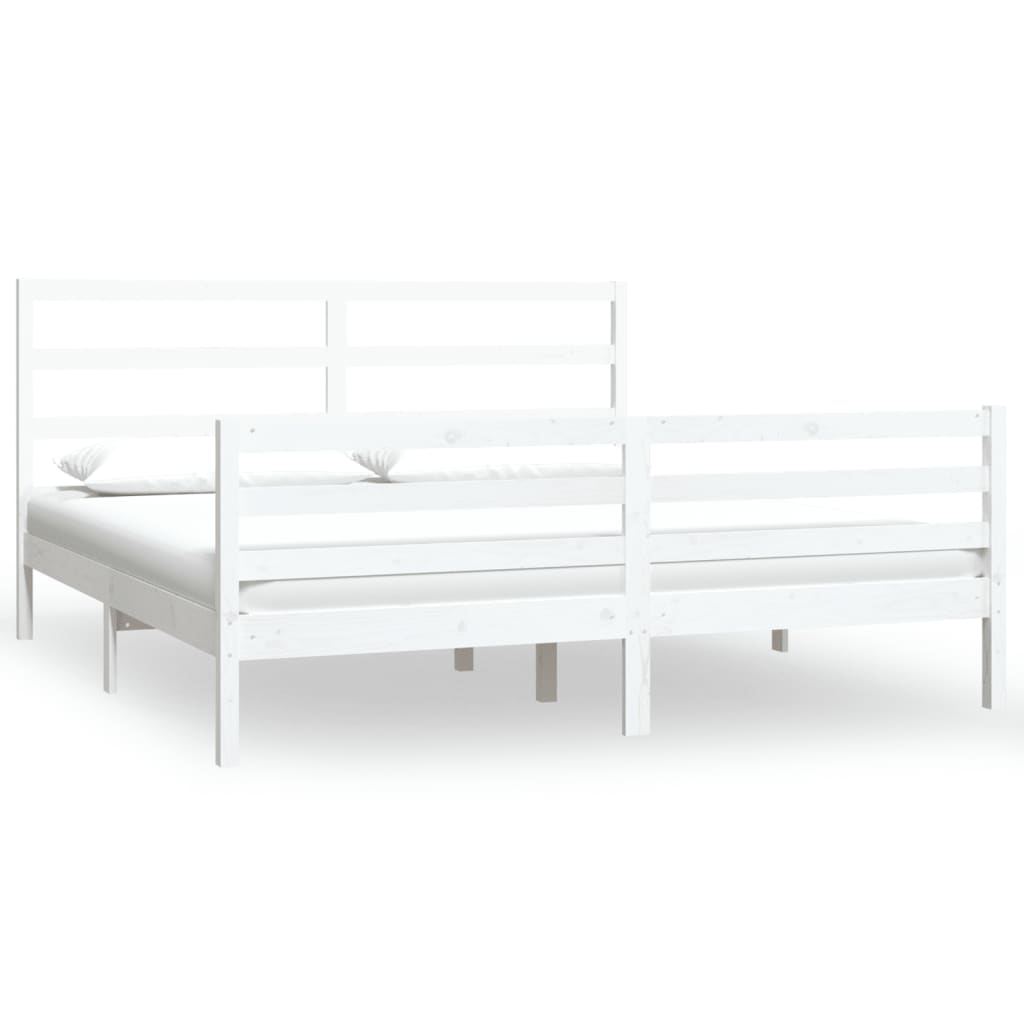 vidaXL Bed Frame without Mattress White Solid Wood Pine 180x200 cm Super King