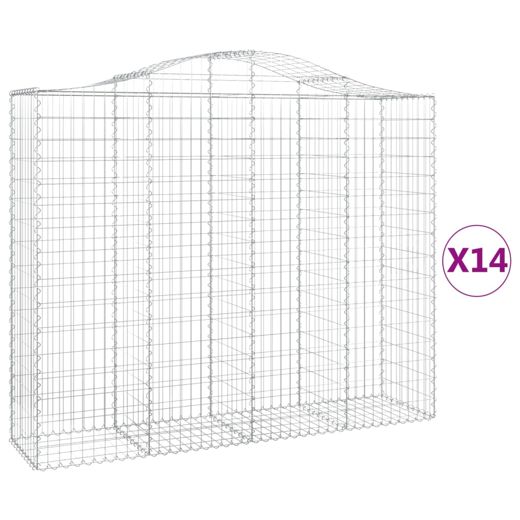 vidaXL Arched Gabion Baskets 14 pcs 200x50x160/180 cm Galvanised Iron