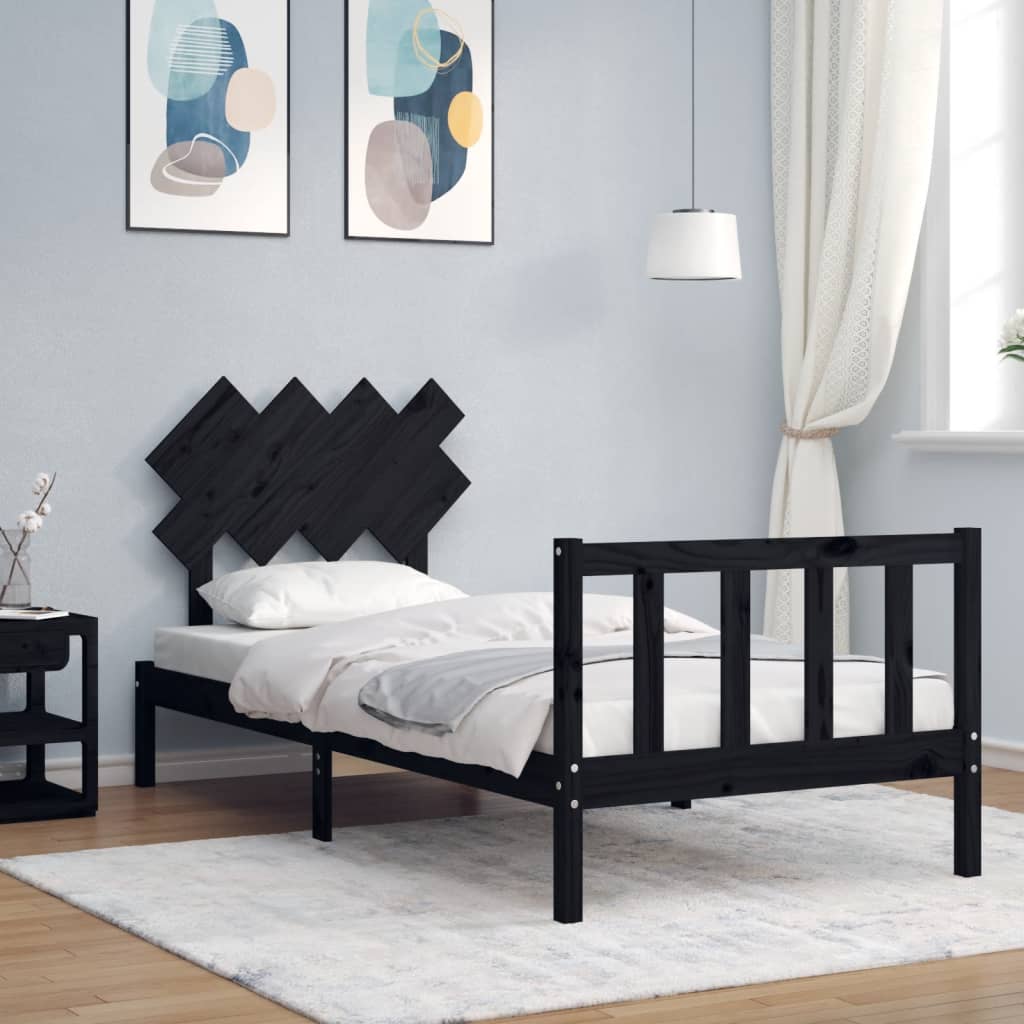 vidaXL Bed Frame without Mattress Black 90x200 cm Solid Wood Pine