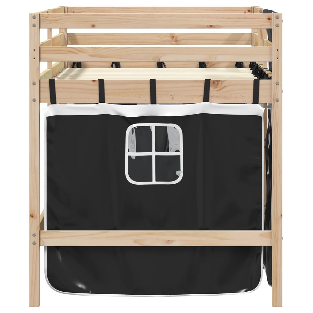 vidaXL Kids' Loft Bed with Curtains without Mattress White&Black 80x200 cm