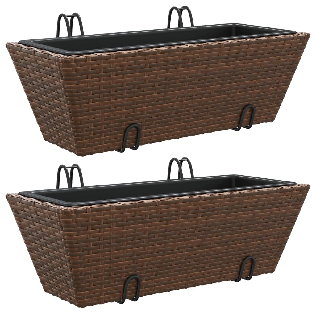 vidaXL Planters with hooks 2 pcs Brown Poly Rattan