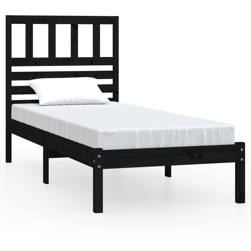 vidaXL Bed Frame without Mattress Black 90x190 cm Single Solid Wood Pine