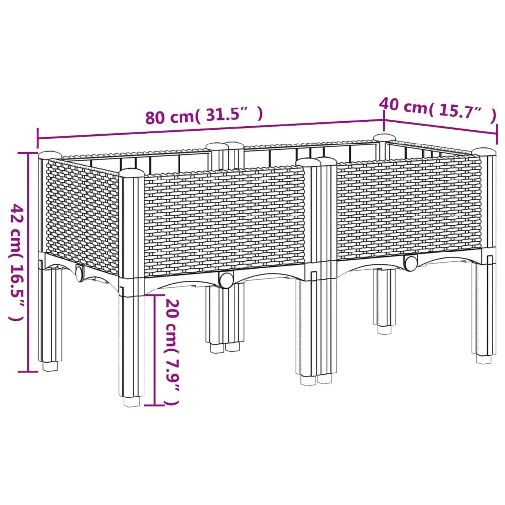 vidaXL Garden Planter with Legs Light Grey 80x40x42 cm PP