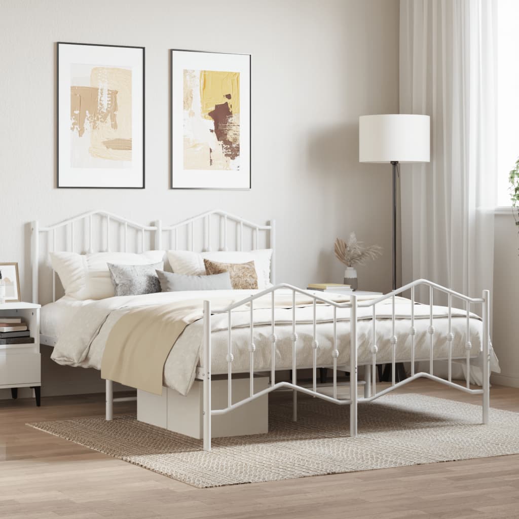 vidaXL Metal Bed Frame without Mattress with Footboard White 135x190 cm Double