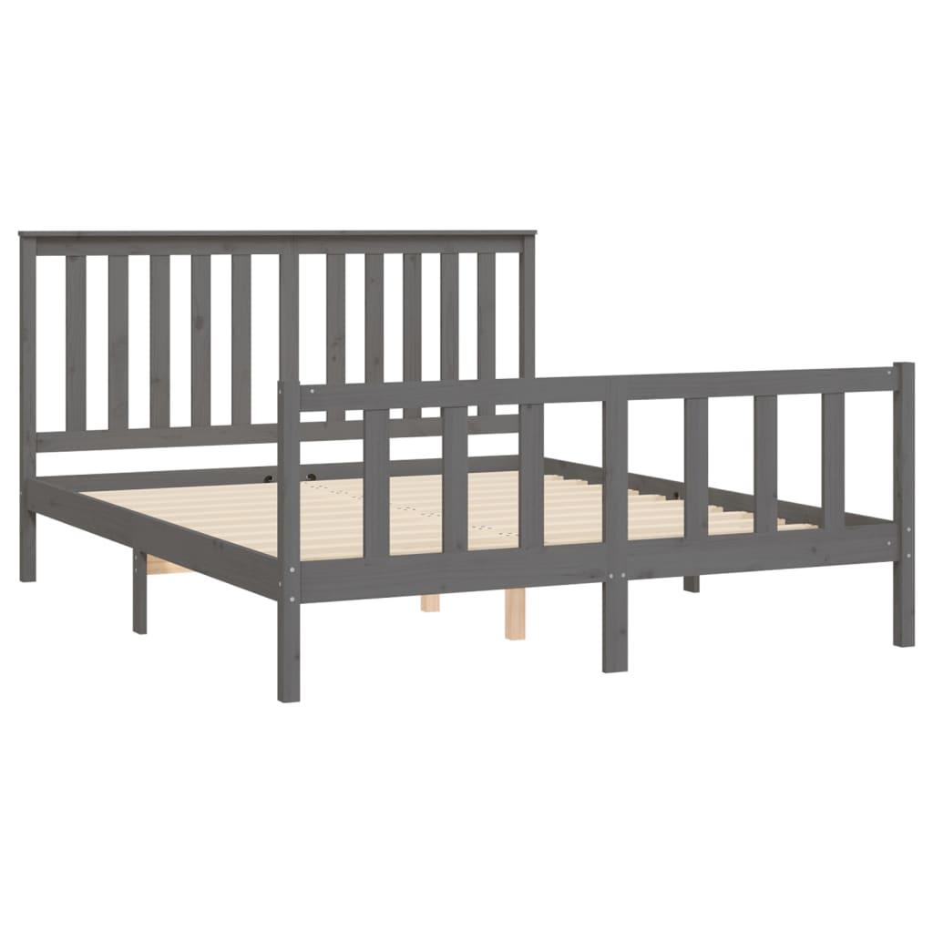 vidaXL Bed Frame with Headboard Grey 150x200 cm King Size Solid Wood Pine