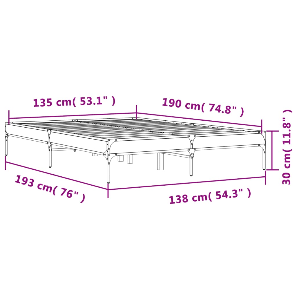 vidaXL Bed Frame without Mattress Smoked Oak 135x190 cm Double