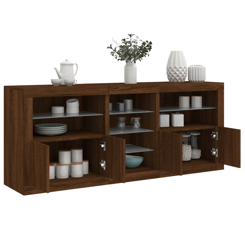 vidaXL Sideboard with LED Lights Brown Oak 162x37x67 cm